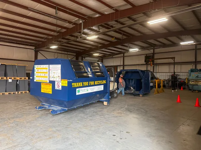 A recycling container inside the Sapper shop